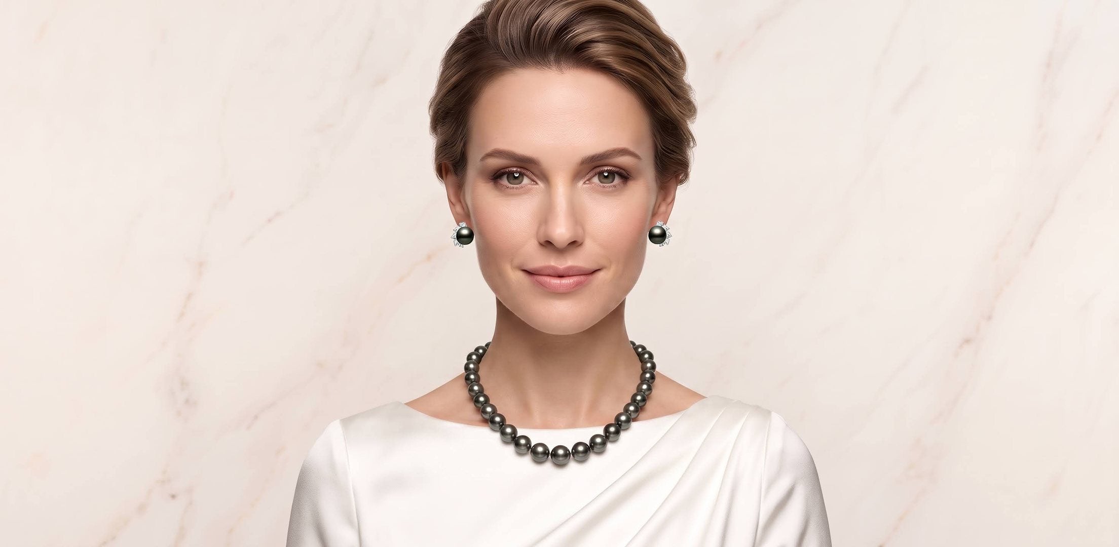 Tahitian black pearl necklace and earrings